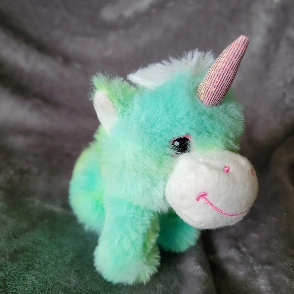 Greenbrier International Unicorn Plush Kids 5in Green Excellent Tie Dye Fuzzy